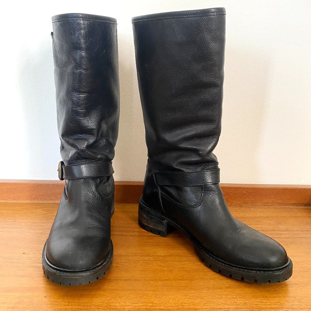 Fendi Leather Fur Moto Boot, Size 7, Made in Italy